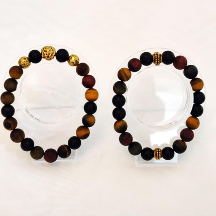 Matte Multi Tiger Eye, Matte Black Onyx, Antique Gold Lion Head Spacers